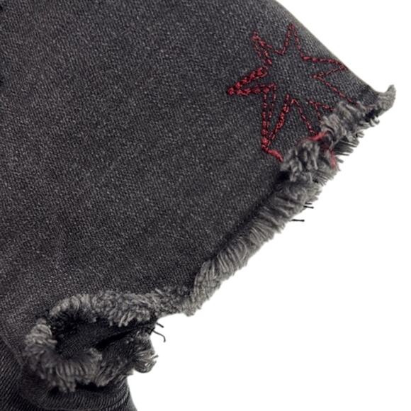 Max Jeans Black Gray Red Denim Stars Short Sleeve Y2K Grunge Scoop Neck Size L - Picture 3 of 9